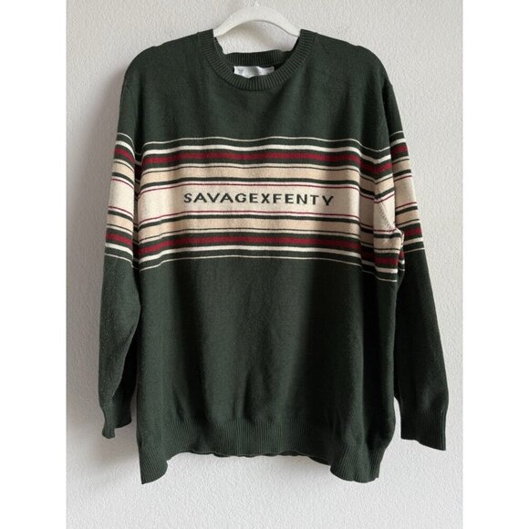 Savage X Fenty Lit Leisure Knit Green Shade Striped Sweater Size 2X Unisex - Picture 8 of 15